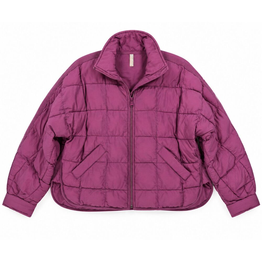 FP Movement Pink Purple Quilted Puffer Dolman Jacket Zip Stand Collar Boho